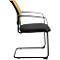 Chaise de bureau cantilever noire avec dossier en maille jaune, assise noire et accoudoirs noirs.