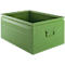 Green metal box with handles and embossing. "SCHÄFER SHOP" is written on the side.
