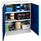 Schäfer Shop Select stalen kast, 2 OH, 2 in hoogte verstelbare legborden, draaicilinderslot, B 916 x D 422 x H 1000 mm, lichtgrijs RAL 7035/enziaans blauw RAL 5010