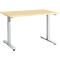 A bright desk with gray legs. Table top light, legs and feet gray.
