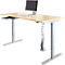 Schäfer Shop Select Start Off escritorio, regulable en altura eléctricamente, rectangular, pie en T, ancho 1600 mm, arce/aluminio blanco + cajón y espiral de cables