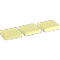 Three yellow, square sticky notes in a row, slightly elevated.