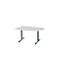 Schäfer Shop Select Table de réunion Planova, demi-cercle, 1400 x 1000 mm, gris clair, bandeaux bleu gentiane 