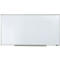 Un tableau blanc rectangulaire avec une surface d'écriture blanche et un cadre argenté sur fond neutre.