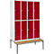 Schäfer Shop Select Taquilla, 4x2 compartimentos, con banco, 300 mm, cerradura de cilindro, puerta rojo rubí