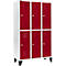 Schäfer Shop Select Taquilla, con 3 x 2 compartimentos, 400 mm, con patas, cerradura de cilindro, puerta rojo rubí