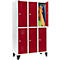 Schäfer Shop Select Taquilla, con 3 x 2 compartimentos, 400 mm, con patas, cerradura de cilindro, puerta rojo rubí