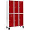 Schäfer Shop Select Taquilla, con 3 x 2 compartimentos, 400 mm, con patas, cierre de pasador giratorio, puerta rojo rubí