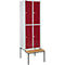 Schäfer Shop Select Taquilla, con banco, 2x2 compartimentos, 300 mm, cerradura de cilindro, puerta rojo rubí