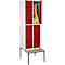Schäfer Shop Select Taquilla, con banco, 2x2 compartimentos, 300 mm, cierre de pasador giratorio, gris luminoso/rojo rubí