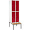Schäfer Shop Select Taquilla, con banco, 2x2 compartimentos, 400 mm, cerradura de cilindro, puerta rojo rubí