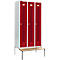 Schäfer Shop Select Taquilla, con banco, 3 compartimentos, 300 mm, cerradura de cilindro, puerta rojo rubí