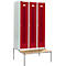 Schäfer Shop Select Taquilla, con banco, 3 compartimentos, 400 mm, cerradura de cilindro, puerta rojo rubí