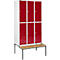Schäfer Shop Select Taquilla, con banco, 3x2 compartimentos, 400 mm, cerradura de cilindro, puerta rojo rubí