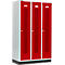 Schäfer Shop Select Taquilla con franjas perforadas, 3 compartimentos, 400 mm, con zócalo, cerradura de cilindro, puerta rojo rubí