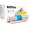Gray ink cartridge with blue holder in front of white packaging with imprint. The packaging says Schäfer Shop and 3 years warranty.