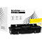 Zwarte tonercartridge voor productverpakking. Verpakking met logo, garantie, compatibiliteitsbericht en 'Made in EU'.