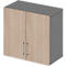 Wall cabinet with light brown doors, two vertical handles, and a keyhole. Gray sides and top.