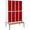 Schäfer Shop Select Vestiaire, 4 x 2 compartiments, avec banc, 300 mm, serrure à came batteuse, porte rouge rubis