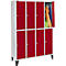 Schäfer Shop Select Vestiaire, 4 x 2 compartiments, sur pieds, serrure à came batteuse, porte rouge rubis