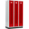 Schäfer Shop Select Vestiaire à bandes perforées, 3 compartiments, 400 mm, sur socle, serrure à came batteuse, porte rouge rubis