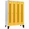 Schäfer Shop Select Vestiaire à bandes perforées, 4 compartiments, sur pieds, serrure à came batteuse, porte jaune colza