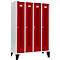 Schäfer Shop Select Vestiaire à bandes perforées, 4 compartiments, sur pieds, serrure à came batteuse, porte rouge rubis