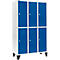 Schäfer Shop Select Vestiaire, avec 3 x 2 compartiments, 400 mm, sur pieds, serrure à came batteuse, porte bleu gentiane