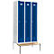 Schäfer Shop Select Vestiaire, avec banc, 3 compartiments, 300 mm, serrure à came batteuse, porte bleu gentiane