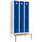 Schäfer Shop Select Vestiaire, avec banc, 3 compartiments, 300 mm, serrure à cylindre, porte bleu gentiane