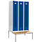 Schäfer Shop Select Vestiaire, avec banc, 3 compartiments, 400 mm, serrure à came batteuse, porte bleu gentiane