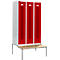 Schäfer Shop Select Vestiaire, avec banc, 3 compartiments, 400 mm, serrure à came batteuse, porte rouge rubis
