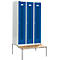 Schäfer Shop Select Vestiaire, avec banc, 3 compartiments, 400 mm, serrure à cylindre, porte bleu gentiane