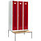 Schäfer Shop Select Vestiaire, avec banc, 3 compartiments, 400 mm, serrure à cylindre, porte rouge rubis