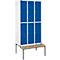 Schäfer Shop Select Vestiaire, avec banc, 3 x 2 compartiments, 300 mm, serrure à came batteuse, porte bleu gentiane