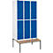Schäfer Shop Select Vestiaire, avec banc, 3 x 2 compartiments, 400 mm, serrure à came batteuse, porte bleu gentiane