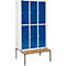 Schäfer Shop Select Vestiaire, avec banc, 3 x 2 compartiments, 400 mm, serrure à cylindre, porte bleu gentiane