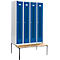 Schäfer Shop Select Vestiaire, avec banc, 4 compartiments, 300 mm, serrure à came batteuse, porte bleu gentiane