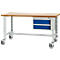 Schäfer Shop Select Werkbank, mobil, höhenverstellbar, Unterbau, 2 Schübe & Zentralverschluss, bis 200 kg, B 1500 mm, l.grau RAL 7035/enz.blau RAL 5010