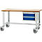 Schäfer Shop Select Werkbank, mobil, Unterbau, 2 Schübe & Zentralverschluss, bis 200 kg, B 1500 x T 700 x H 835 mm, l.grau RAL 7035/enz.blau RAL 5010 
