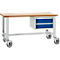 Schäfer Shop Select Werkbank, mobil, Unterbau, 2 Schübe & Zentralverschluss, bis 200 kg, B 1500 x T 700 x H 835 mm, l.grau RAL 7035/enz.blau RAL 5010 