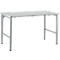 Schäfer Shop Select werktafel, handmatig in hoogte verstelbaar, 4-poots frame, B 1600 x D 800 x H 680-960 mm, hout &amp; staal, lichtgrijs/blank aluminium