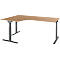 Schäfer Shop Select Winkelschreibtisch ERGO-T 2.0, 90° Winkel, Ansatz links, T-Fuß, B 2000 x T 1200/800 x H 675-895 mm, Ahorn/anthrazit