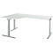 Schäfer Shop Select Winkelschreibtisch ERGO-T 2.0, 90° Winkel, Ansatz links, T-Fuß, B 2000 x T 1200/800 x H 675-895 mm, lichtgrau/weißalu