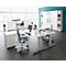 Schäfer Shop Select Winkelschreibtisch ERGO-T 2.0, 90° Winkel, Ansatz links, T-Fuß, B 2000 x T 1200/800 x H 675-895 mm, weiß/weißalu 