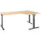 Schäfer Shop Select Winkelschreibtisch ERGO-T 2.0, 90° Winkel, Ansatz rechts, T-Fuß, B 2000 x T 1200/800 x H 675-895 mm, Ahorn/anthrazit