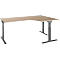 Schäfer Shop Select Winkelschreibtisch ERGO-T 2.0, 90° Winkel, Ansatz rechts, T-Fuß, B 2000 x T 1200/800 x H 675-895 mm, Eiche/anthrazit