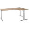 Schäfer Shop Select Winkelschreibtisch ERGO-T 2.0, 90° Winkel, Ansatz rechts, T-Fuß, B 2000 x T 1200/800 x H 675-895 mm, Eiche/weißalu