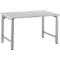 Gray rectangular table with metal legs, against a white background. The tabletop is smooth and level.