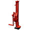 Roter mechanischer Zahnstangenwinde-Wagenheber vor weißem Hintergrund.